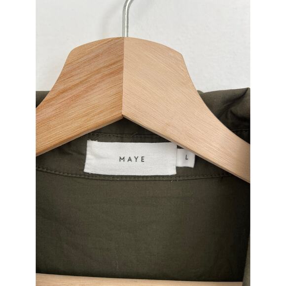 MAYE Corinne Shirtdress Poplin Cotton Relaxed A-Line Midi Dress Khaki - Large - Picture 7 of 13